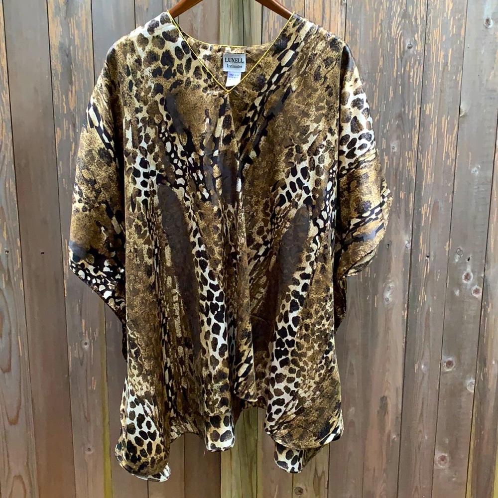 Silky Leopard print Caftan or tunic; one size blousy and comfortable top!